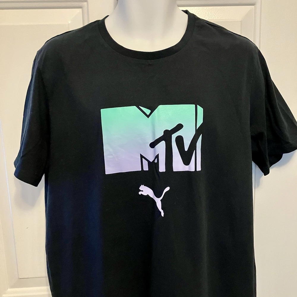 Puma MTV Mens Shirt Sz Large  Black Green Purple Graphic Logo Music  TV‎ Video
